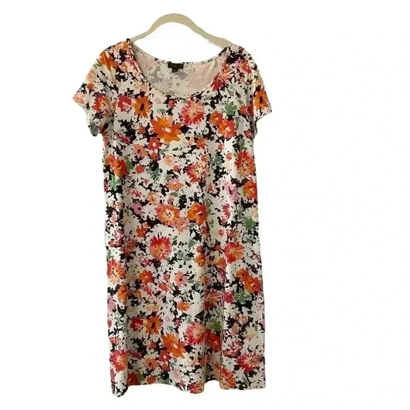 J. Jill Flower T-Shirt Dress Small Wearever Collection Short Sleeve Orange Boho - Picture 1 of 10